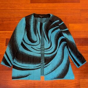 Ming Wang Women's Open Front Turquoise & Black Swirl Jacket Size XL